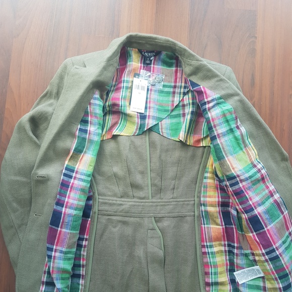 Lauren Ralph Lauren Herringbone Linen Blazer In Olive Fern Size 12 NWT $345 - Picture 10 of 12